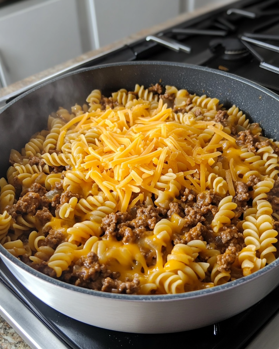 One-Pot Beef and Cheddar Ranch Pasta