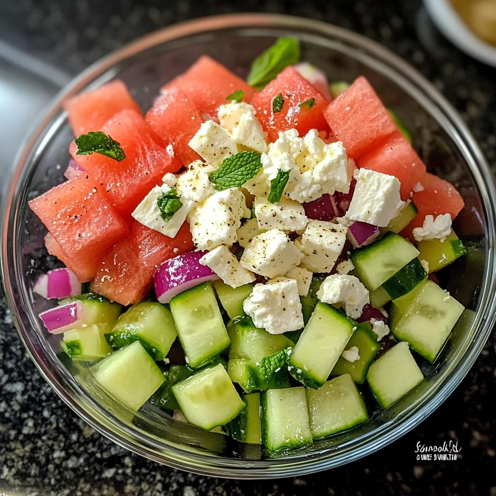 Simple Watermelon Cucumber Feta Salad