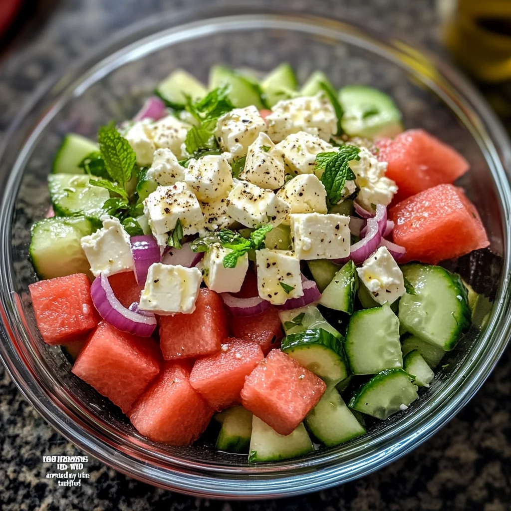 Simple Watermelon Cucumber Feta Salad