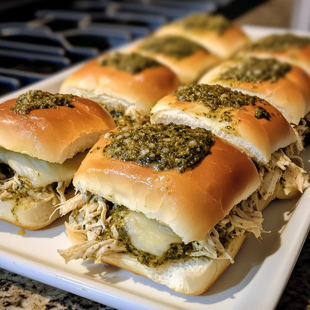 Cheesy Garlic Pesto Chicken Sliders