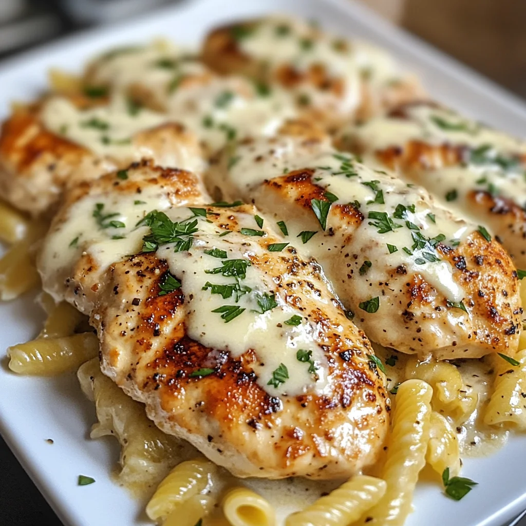 Creamy Garlic Parmesan Chicken with Cheesy Twisted Pasta