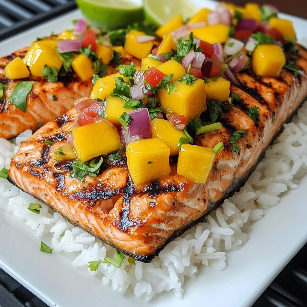 Grilled Salmon with Mango Salsa and Rice