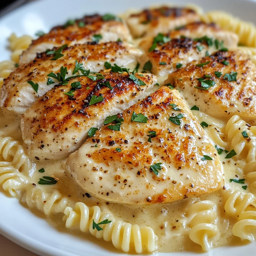 Creamy Garlic Parmesan Chicken with Cheesy Twisted Pasta