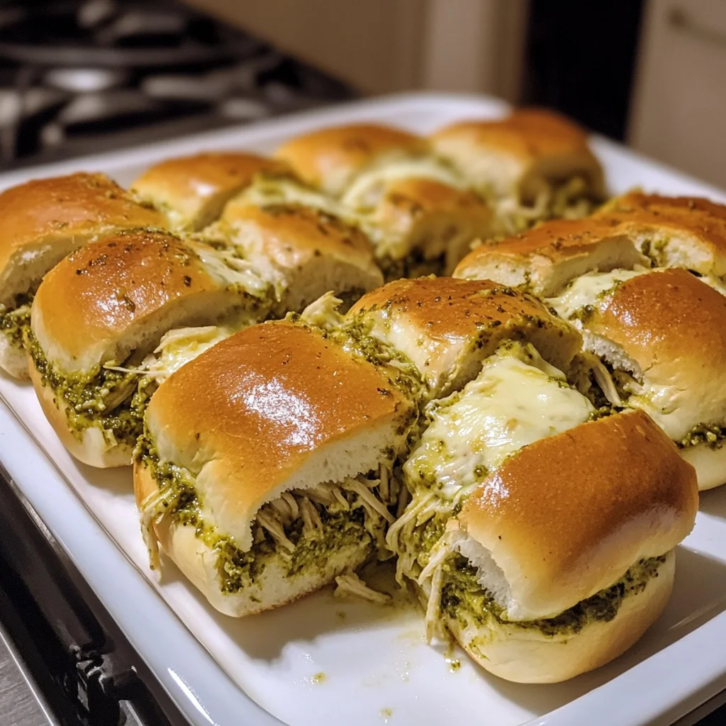 Cheesy Garlic Pesto Chicken Sliders
