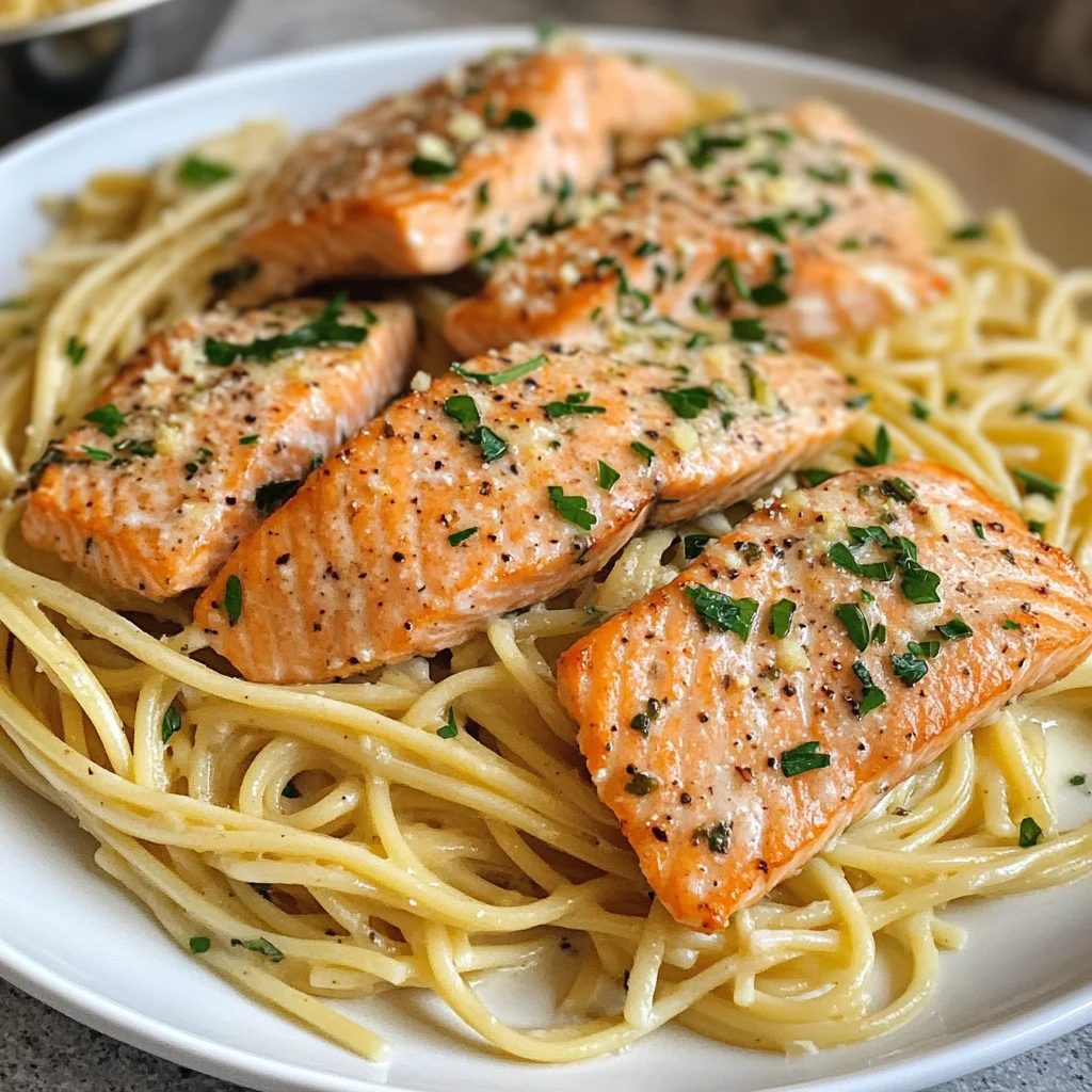 Creamy Garlic Salmon Pasta